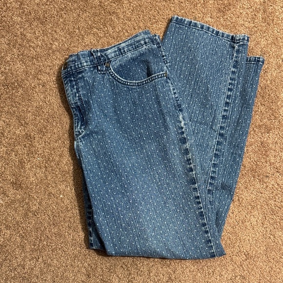 Super Cute Gloria Vanderbilt Blue Straight Leg Jeans Polka dots on Medium Wash - Picture 3 of 8